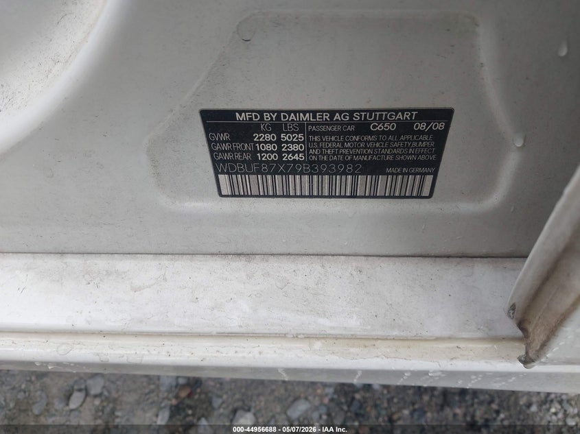 2009 Mercedes-benz E-class VIN WDBUF87X79B393982 IAAI salvage auction — REPOSSESSION, Clear (Virginia), sold $300 on 2026-07-17 (photo 9)