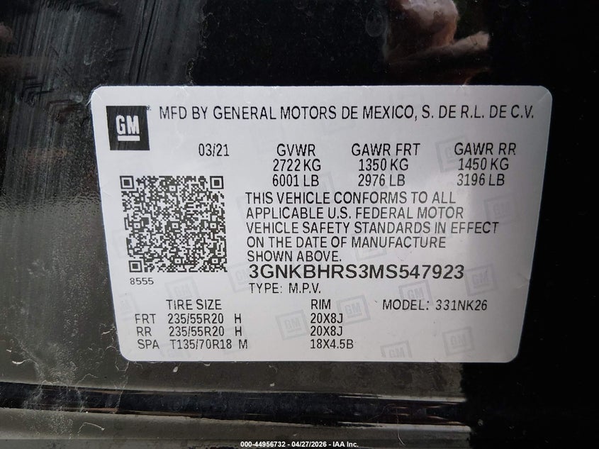 2021 Chevrolet Blazer VIN 3GNKBHRS3MS547923 IAAI salvage auction — LEFT FRONT, Salvage Title, sold $7,800 on 2026-08-18 (photo 9)