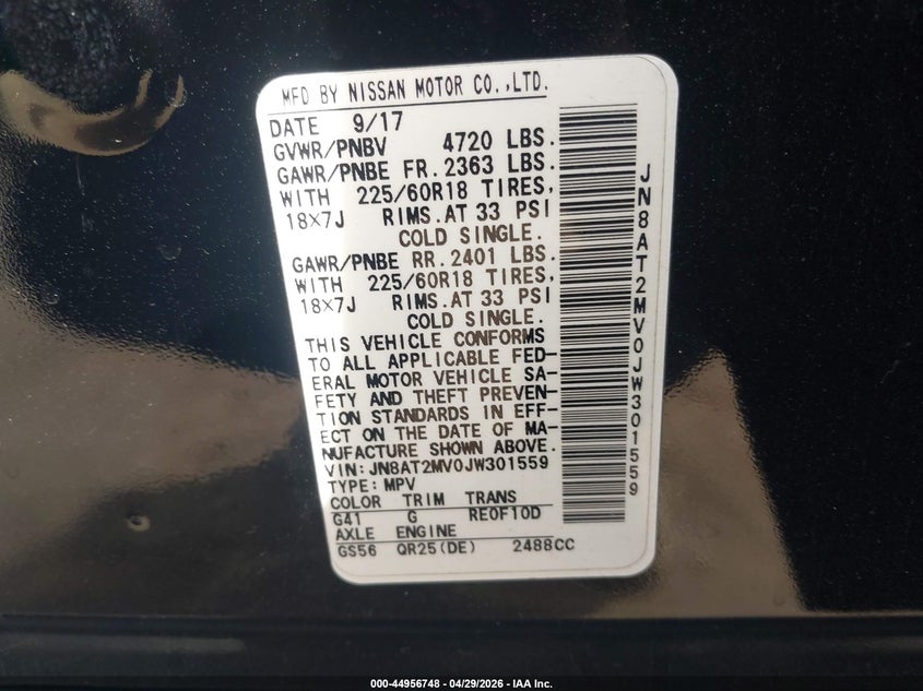 2018 Nissan Rogue VIN JN8AT2MV0JW301559 IAAI salvage auction — LEFT SIDE, Salvage Title, sold $6,100 on 2026-07-22 (photo 9)