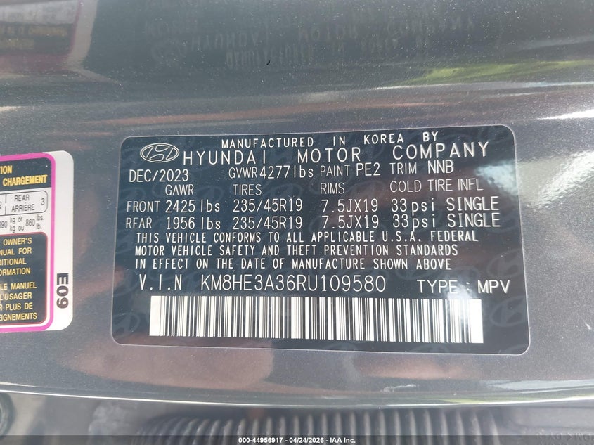 2024 Hyundai Kona VIN KM8HE3A36RU109580 IAAI salvage auction — REAR END, Salvage (Georgia), sold $4,550 on 2026-07-08 (photo 9)