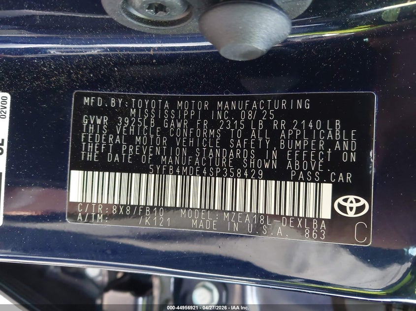 2025 Toyota Corolla VIN 5YFB4MDE4SP358429 IAAI salvage auction — FRONT END, Salvage (North Carolina), sold $5,500 on 2026-07-09 (photo 9)