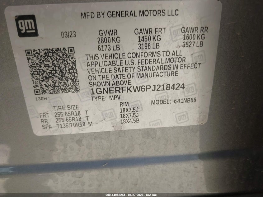 2023 Chevrolet Traverse VIN 1GNERFKW6PJ218424 IAAI salvage auction — RIGHT REAR, Salvage Title, sold $8,200 on 2026-07-18 (photo 9)