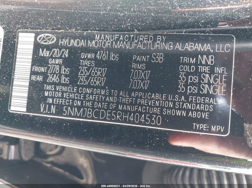 2024 Hyundai Tucson VIN 5NMJBCDE5RH404530 IAAI salvage auction — REAR END, Salvage (Idaho), sold $7,900 on 2026-07-31 (photo 9)