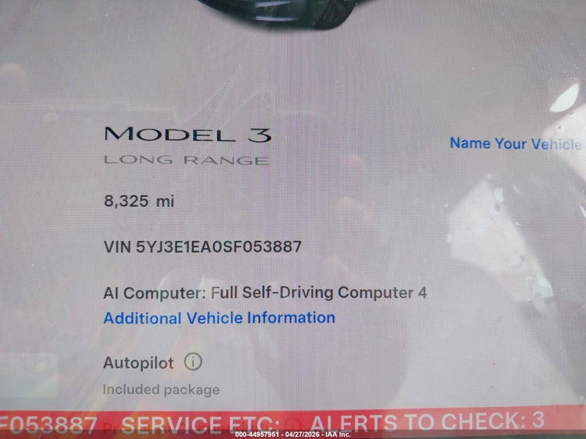 2025 Tesla Model 3 VIN 5YJ3E1EA0SF053887 IAAI salvage auction — REAR END, Salvage Title, sold $17,400 on 2026-07-16 (photo 7)