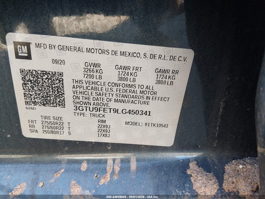 2020 Gmc Sierra 1500 VIN 3GTU9FET9LG450341 IAAI salvage auction — LEFT SIDE, Salvage (Idaho), sold $13,100 on 2026-07-16 (photo 9)