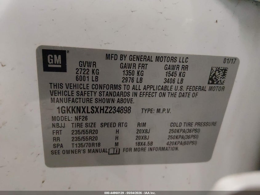 2017 Gmc Acadia VIN 1GKKNXLSXHZ234898 IAAI salvage auction — FRONT END, Salvage Title, sold $2,950 on 2026-07-09 (photo 9)