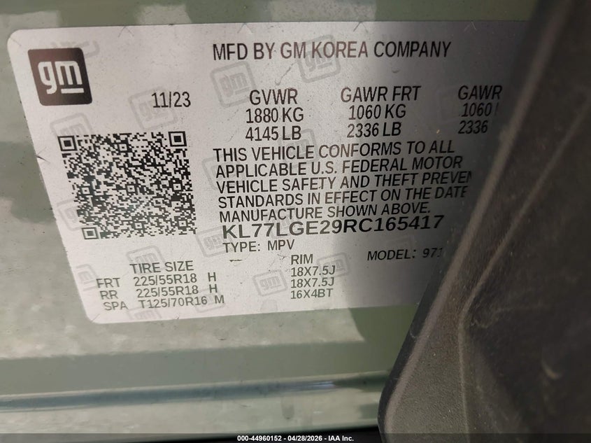 2024 Chevrolet Trax VIN KL77LGE29RC165417 IAAI salvage auction — LEFT FRONT, Original (Texas), sold $4,650 on 2026-07-29 (photo 9)