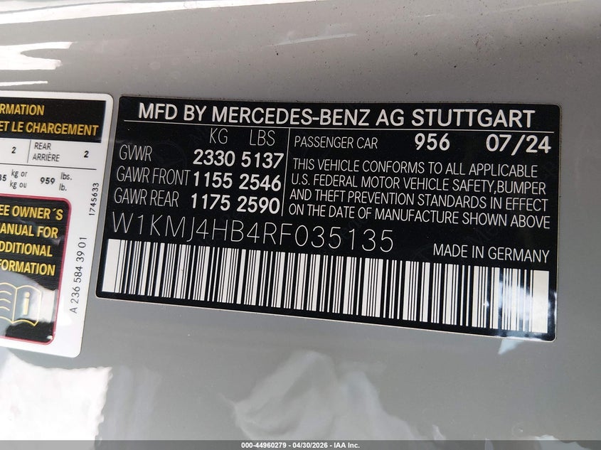 2024 Mercedes-benz Cle-klasse VIN W1KMJ4HB4RF035135 IAAI salvage auction — RIGHT SIDE, Original (Texas), sold $31,750 on 2026-08-01 (photo 9)