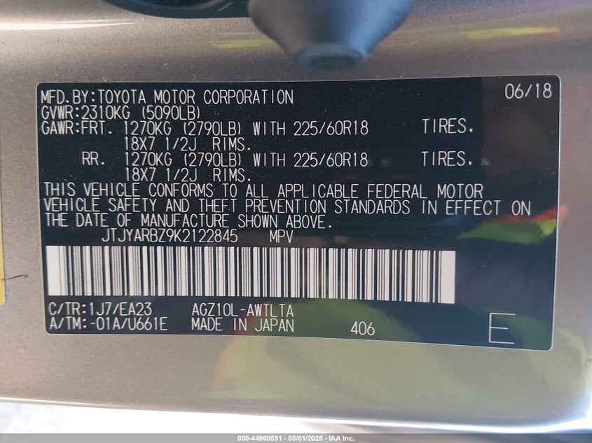 2019 Lexus Nx VIN JTJYARBZ9K2122845 IAAI salvage auction — LEFT SIDE, Clear (Hawaii), sold $8,100 on 2026-07-14 (photo 9)