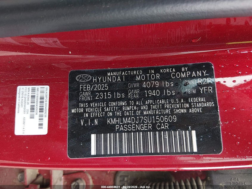 2025 Hyundai Elantra VIN KMHLM4DJ7SU150609 IAAI salvage auction — FRONT END, Salvage Title, sold $3,350 on 2026-07-29 (photo 9)