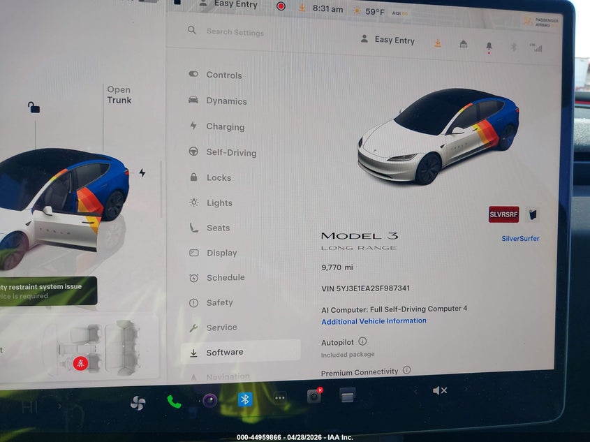 2025 Tesla Model 3 VIN 5YJ3E1EA2SF987341 IAAI salvage auction — FRONT END, Salvage Title, sold $14,400 on 2026-07-09 (photo 7)