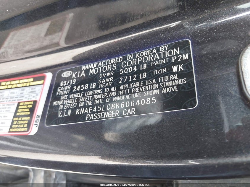 2019 Kia Stinger VIN KNAE45LC8K6064085 IAAI salvage auction — FRONT END, Salvage Title, sold $5,000 on 2026-07-29 (photo 9)