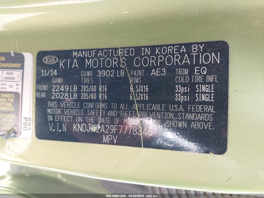 2015 Kia Soul VIN KNDJN2A29F7778346 IAAI salvage auction — THEFT, Salvage (Hawaii), sold $375 on 2026-07-28 (photo 9)
