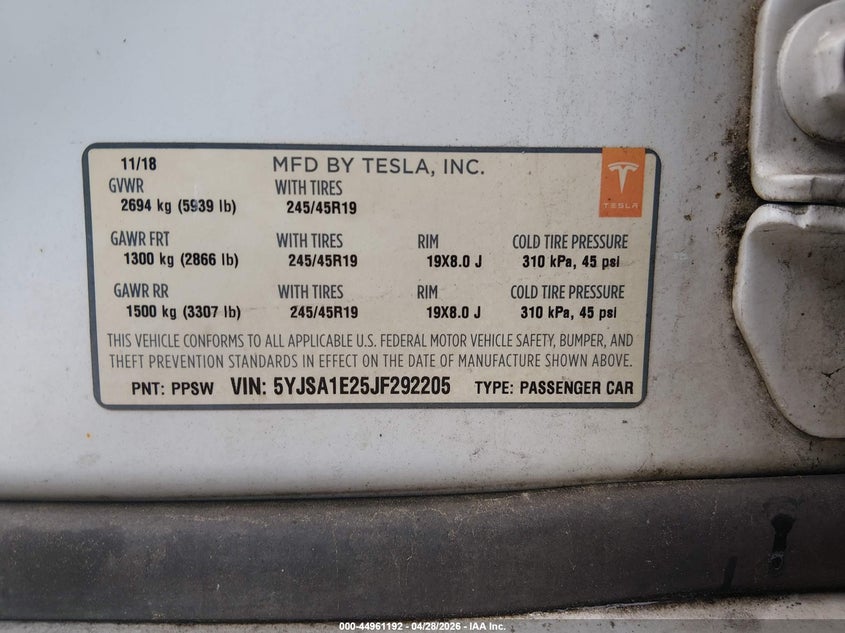 2018 Tesla Model s VIN 5YJSA1E25JF292205 IAAI salvage auction — MECHANICAL, Clear (Maryland), sold $3,350 on 2026-07-22 (photo 9)