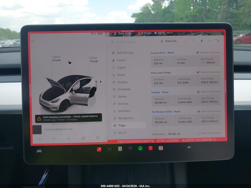 2024 Tesla Model y VIN 7SAYGDEE4RA268073 IAAI salvage auction — FRONT END, Salvage Title, sold $14,800 on 2026-07-09 (photo 7)