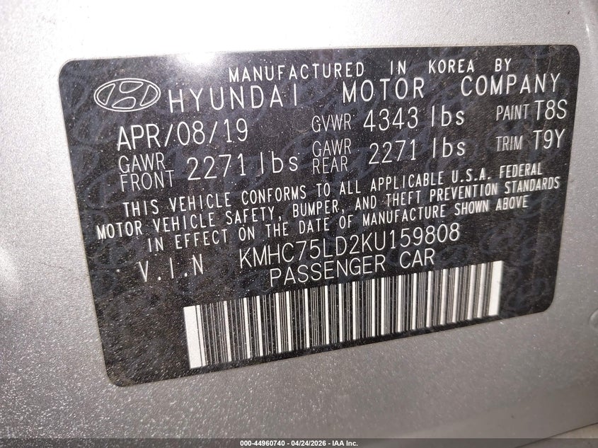 2019 Hyundai Ioniq VIN KMHC75LD2KU159808 IAAI salvage auction — FRONT END, Salvage (Oregon), sold $1,050 on 2026-07-09 (photo 9)