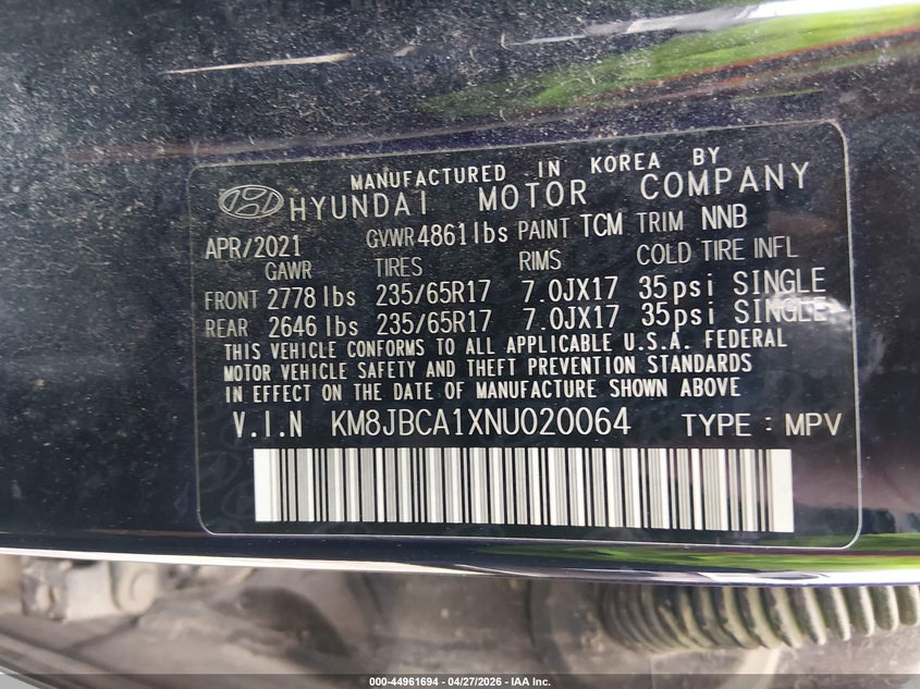 2022 Hyundai Tucson VIN KM8JBCA1XNU020064 IAAI salvage auction — UNDERCARRIAGE, Salvage (Texas), sold $8,700 on 2026-07-09 (photo 9)