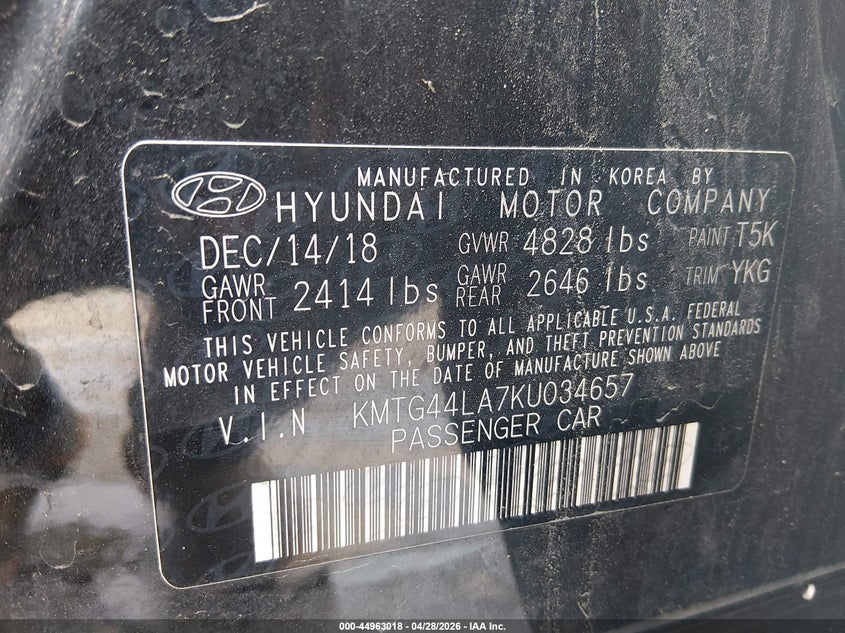 2019 Genesis G70 VIN KMTG44LA7KU034657 IAAI salvage auction — LEFT FRONT, Mv-907A (New York), sold $4,275 on 2026-07-29 (photo 9)