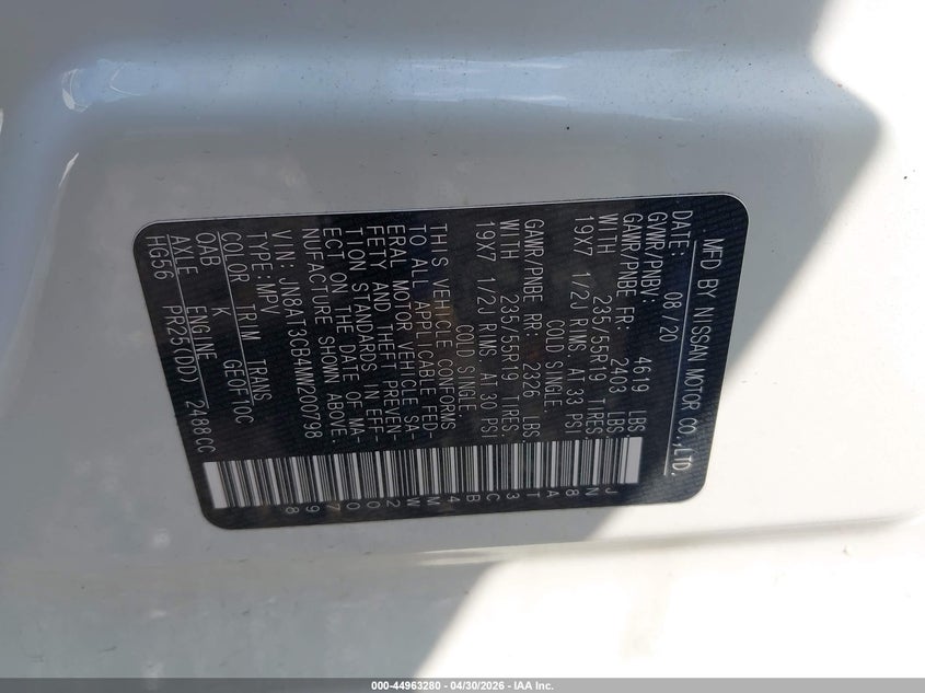 2021 Nissan Rogue VIN JN8AT3CB4MW200798 IAAI salvage auction — FRONT END, Salvage (Virginia), sold $4,050 on 2026-07-09 (photo 9)