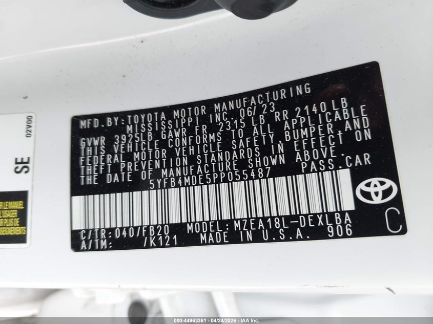 2023 Toyota Corolla VIN 5YFB4MDE5PP055487 IAAI salvage auction — FRONT END, Salvage Title, sold $5,600 on 2026-07-23 (photo 9)