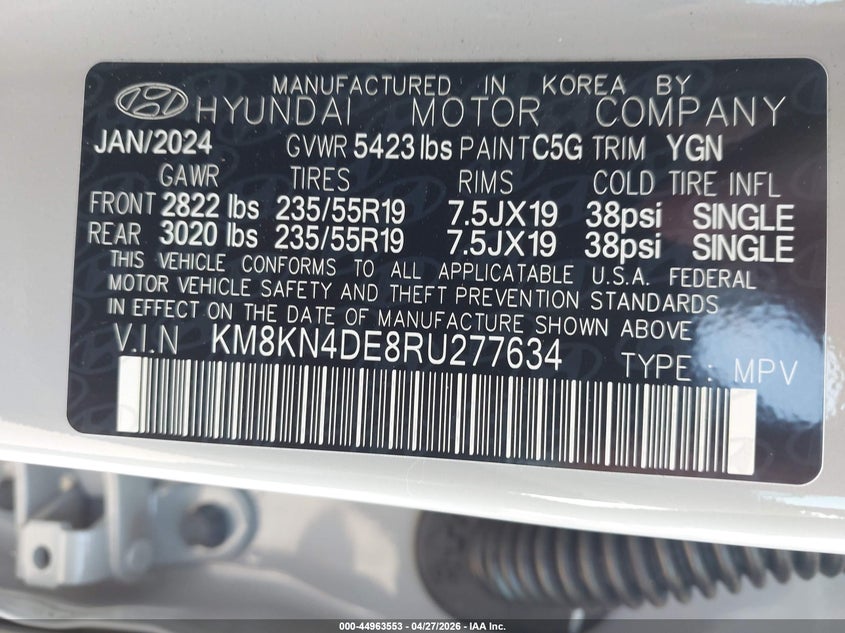 2024 Hyundai Ioniq 5 VIN KM8KN4DE8RU277634 IAAI salvage auction — FRONT END, Rebuildable (Florida), sold $10,750 on 2026-07-16 (photo 9)