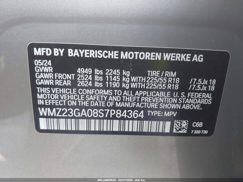 2025 Mini Countryman VIN WMZ23GA08S7P84364 IAAI salvage auction — FRONT END, Wait Title, sold $11,075 on 2026-08-17 (photo 9)