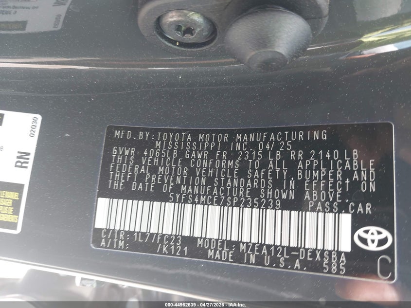 2025 Toyota Corolla VIN 5YFS4MCE7SP235239 IAAI salvage auction — ALL OVER, Salvage Title, sold $5,700 on 2026-07-28 (photo 9)