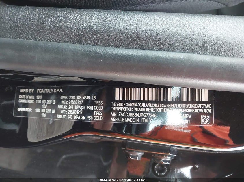2018 Jeep Renegade VIN ZACCJBBB4JPG77245 IAAI salvage auction — SIDE, Salvage (Ohio), sold $575 on 2026-08-17 (photo 9)