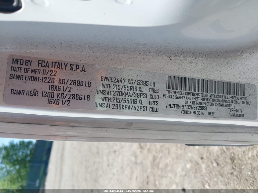 2022 Ram Promaster city VIN ZFBHRFAB2N6Y29851 IAAI salvage auction — LEFT SIDE, Salvage Title, sold $4,200 on 2026-07-17 (photo 9)