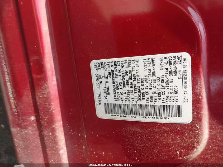 2013 Nissan Rogue VIN JN8AS5MT1DW533417 IAAI salvage auction — FRONT END, Salvage (Texas), sold $350 on 2026-07-22 (photo 9)