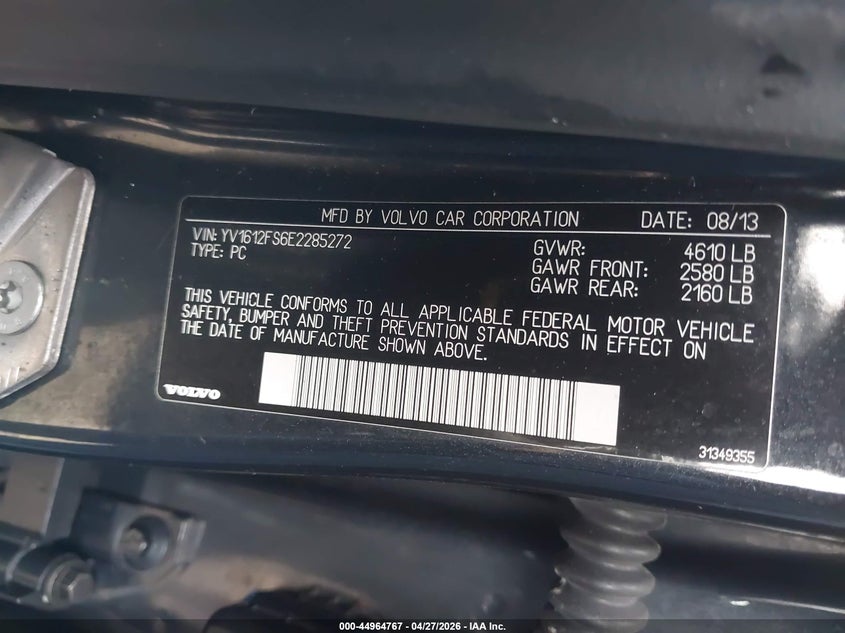 2014 Volvo S60 VIN YV1612FS6E2285272 IAAI salvage auction — REAR END, Salvage (Illinois), sold $1,750 on 2026-07-28 (photo 9)