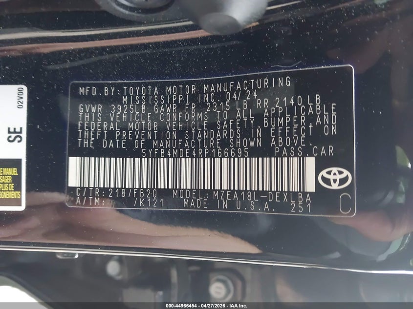 2024 Toyota Corolla VIN 5YFB4MDE4RP166695 IAAI salvage auction — RIGHT SIDE, Wait Title, sold $4,950 on 2026-07-15 (photo 9)