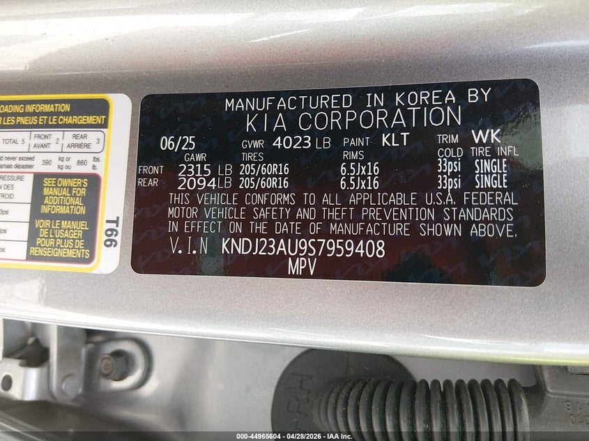 2025 Kia Soul VIN KNDJ23AU9S7959408 IAAI salvage auction — FRONT END, Salvage (Alabama), sold $4,900 on 2026-07-16 (photo 9)