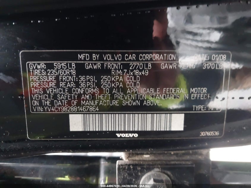 2008 Volvo Xc90 VIN YV4CY982881467864 IAAI salvage auction — REAR END, Salvage (Texas), sold $250 on 2026-07-15 (photo 9)
