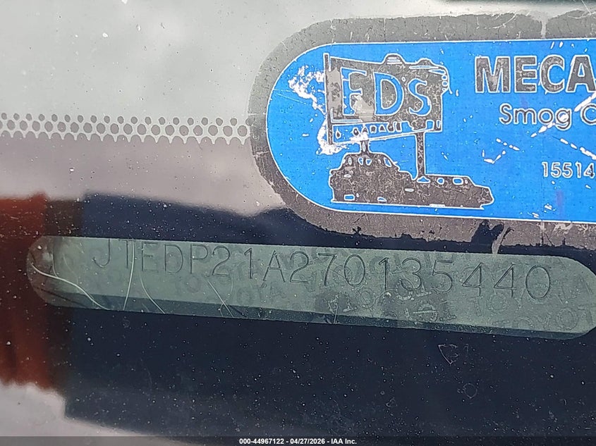2007 Toyota Highlander VIN JTEDP21A270135440 IAAI salvage auction — LEFT FRONT, Salvage (California), sold $675 on 2026-07-30 (photo 9)