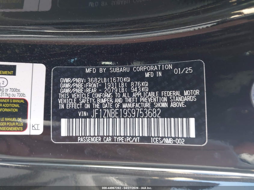 2025 Toyota Gr 86 VIN JF1ZNBE19S9753682 IAAI salvage auction — FRONT END, Salvage Title, sold $9,600 on 2026-07-21 (photo 9)