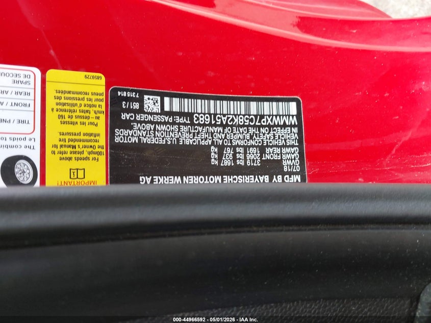 2019 Mini Hard top VIN WMWXP7C58K2A51683 IAAI salvage auction — REAR END, Salvage (Massachusetts), sold $3,375 on 2026-07-21 (photo 9)