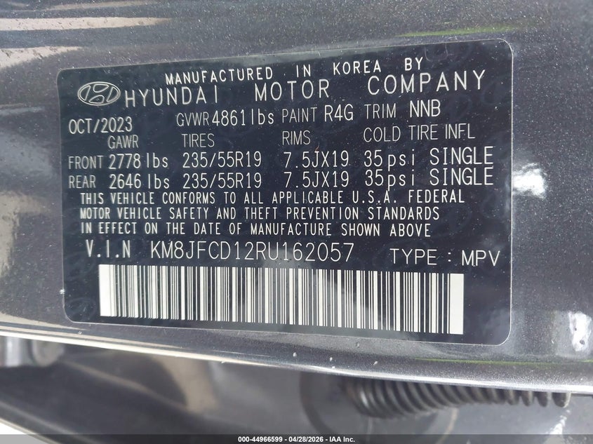 2024 Hyundai Tucson VIN KM8JFCD12RU162057 IAAI salvage auction — RIGHT FRONT, Salvage (Illinois), sold $11,450 on 2026-07-22 (photo 9)