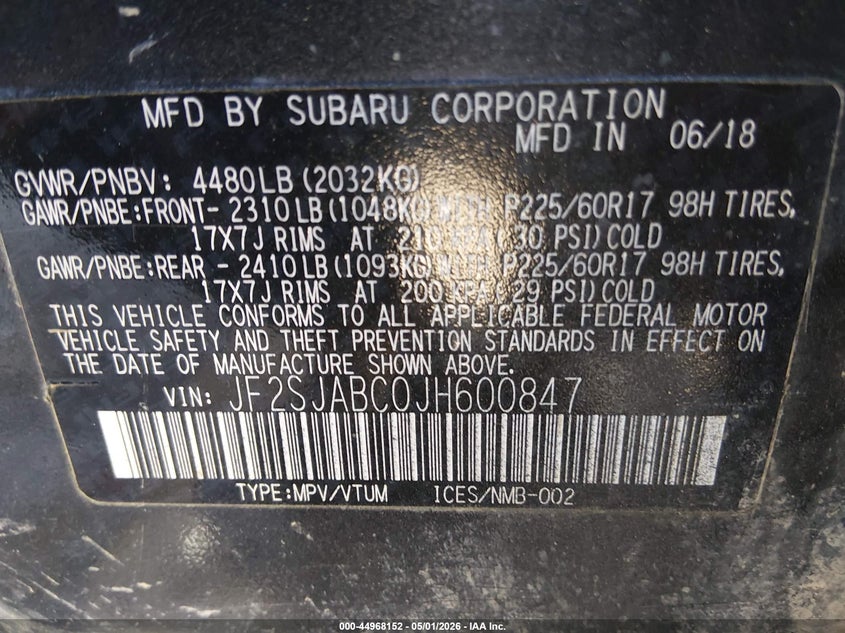 2018 Subaru Forester VIN JF2SJABC0JH600847 IAAI salvage auction — FRONT END, Salvage (Montana), sold $2,625 on 2026-07-22 (photo 9)