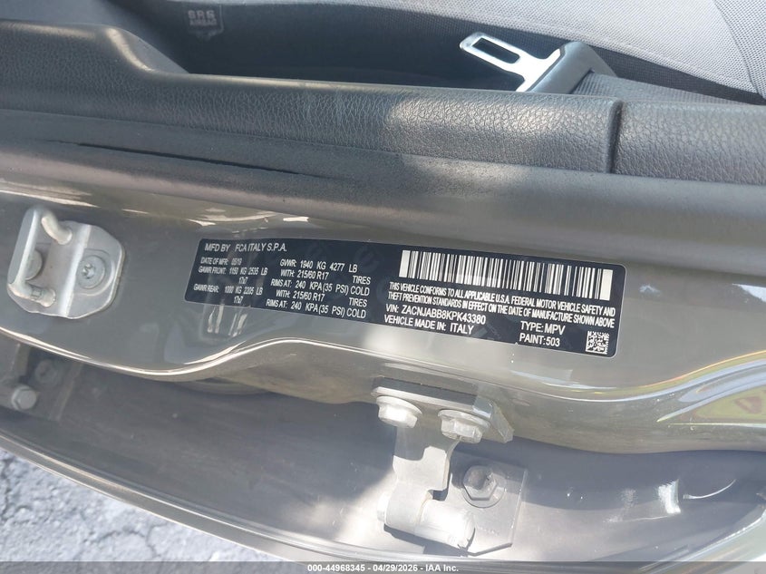 2019 Jeep Renegade VIN ZACNJABB8KPK43380 IAAI salvage auction — FRONT END, Clear (Missouri), sold $350 on 2026-07-14 (photo 9)