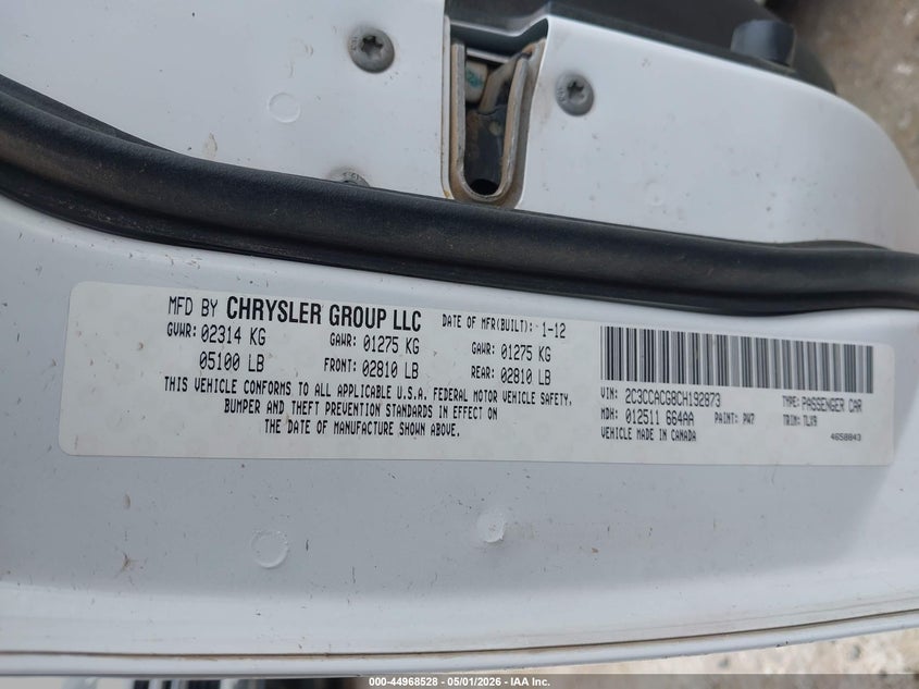 2012 Chrysler 300 VIN 2C3CCACG8CH192873 IAAI salvage auction — FRONT END, Wait Title, sold $550 on 2026-07-12 (photo 9)