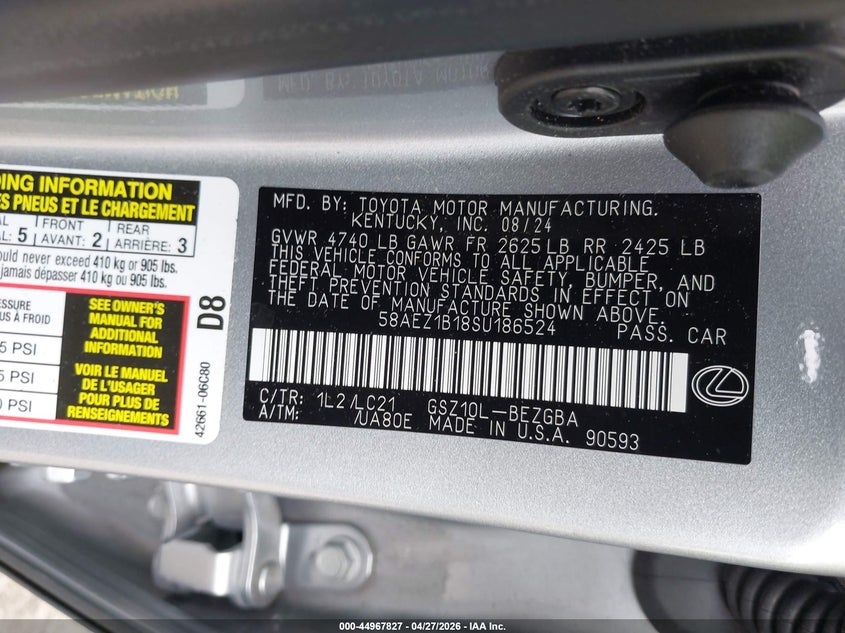 2025 Lexus ES VIN 58AEZ1B18SU186524 IAAI salvage auction — RIGHT SIDE, Salvage Title, sold $30,450 on 2026-07-06 (photo 9)