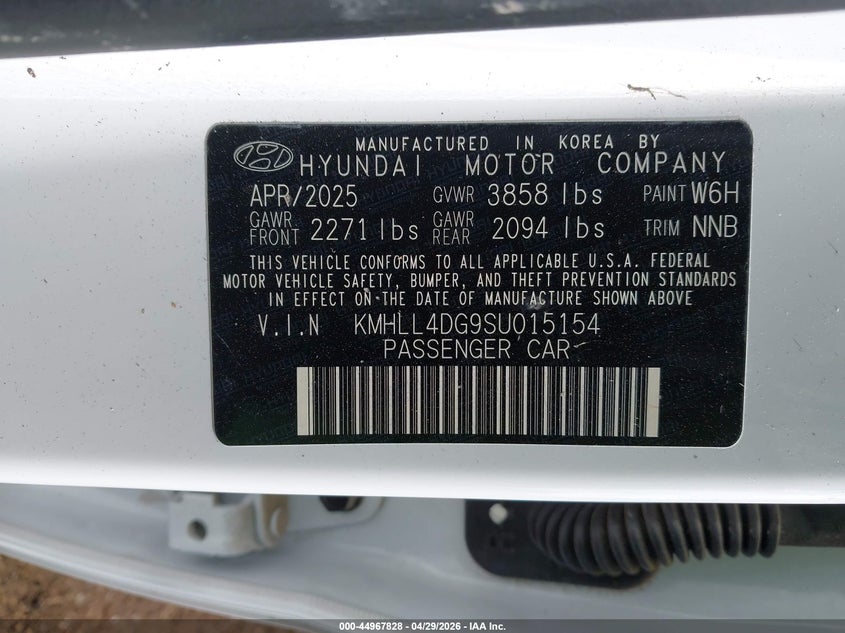 2025 Hyundai Elantra VIN KMHLL4DG9SU015154 IAAI salvage auction — FRONT END, Wait Title, sold $4,950 on 2026-07-21 (photo 9)