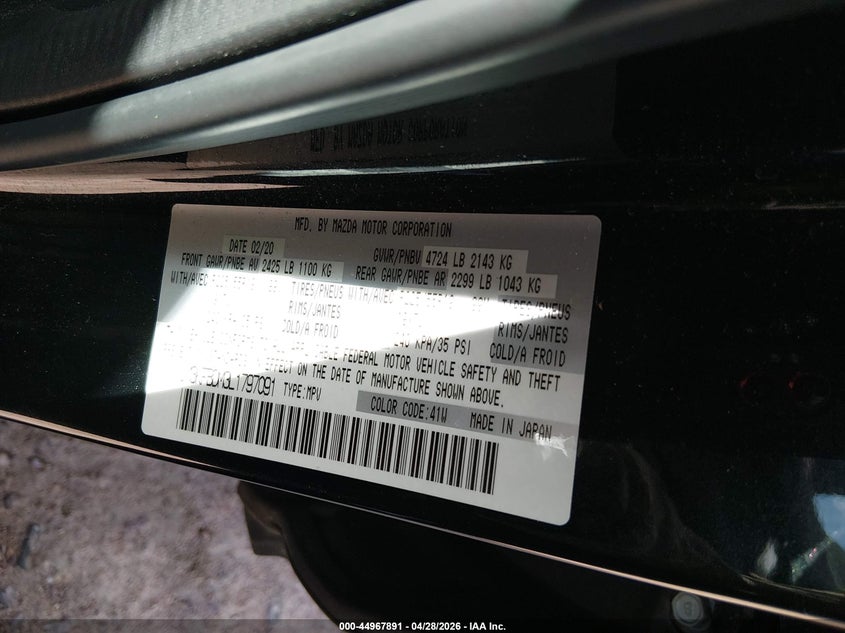 2020 Mazda Cx-5 VIN JM3KFBDM3L1797091 IAAI salvage auction — FRONT END, Salvage Title, sold $5,675 on 2026-07-22 (photo 9)