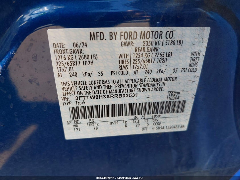 2024 Ford Maverick VIN 3FTTW8H3XRRB03531 IAAI salvage auction — REAR END, Clear (Hawaii), sold $7,100 on 2026-07-30 (photo 9)