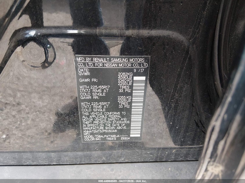 2018 Nissan Rogue VIN KNMAT2MT3JP505048 IAAI salvage auction — FRONT END, Salvage (Kansas), sold $1,325 on 2026-07-17 (photo 9)