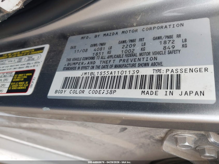 2010 Mazda 3 VIN JM1BL1S55A1101139 IAAI salvage auction — FRONT END, Salvage (Texas), sold $325 on 2026-07-15 (photo 9)