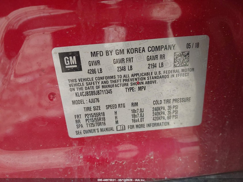 2018 Buick Encore VIN KL4CJBSB9JB711345 IAAI salvage auction — SIDE, Salvage (Ohio), sold $1,950 on 2026-08-02 (photo 9)