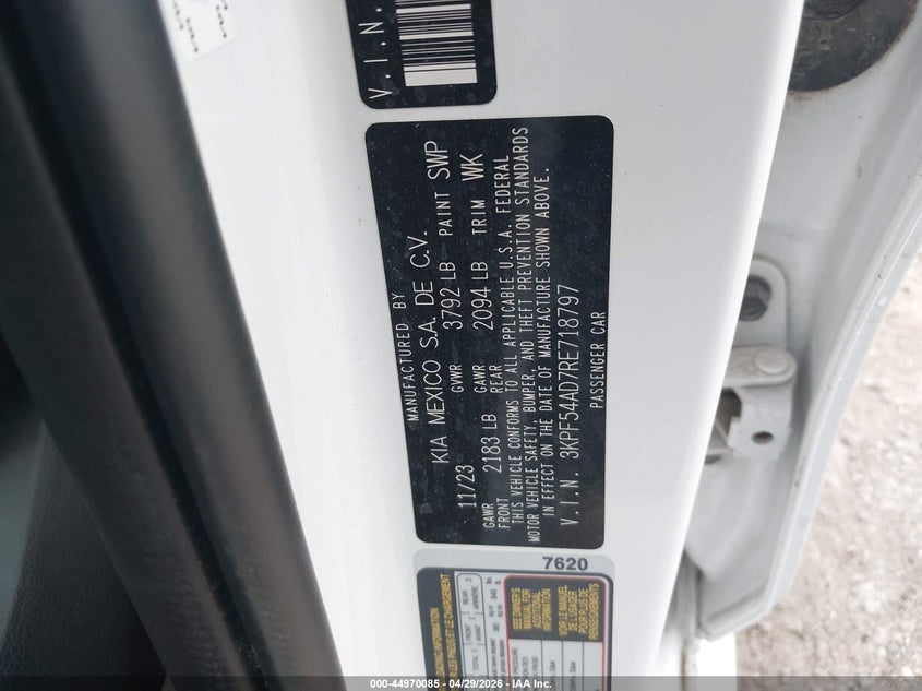 2024 Kia Forte VIN 3KPF54AD7RE718797 IAAI salvage auction — FRONT END, Original (Texas), sold $7,250 on 2026-07-15 (photo 9)