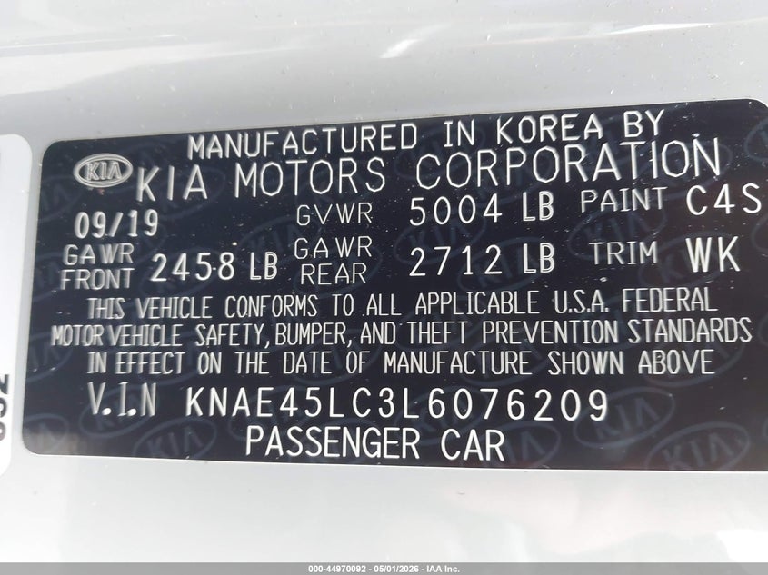 2020 Kia Stinger VIN KNAE45LC3L6076209 IAAI salvage auction — UNDERCARRIAGE, Salvage (Hawaii), sold $5,100 on 2026-07-21 (photo 9)